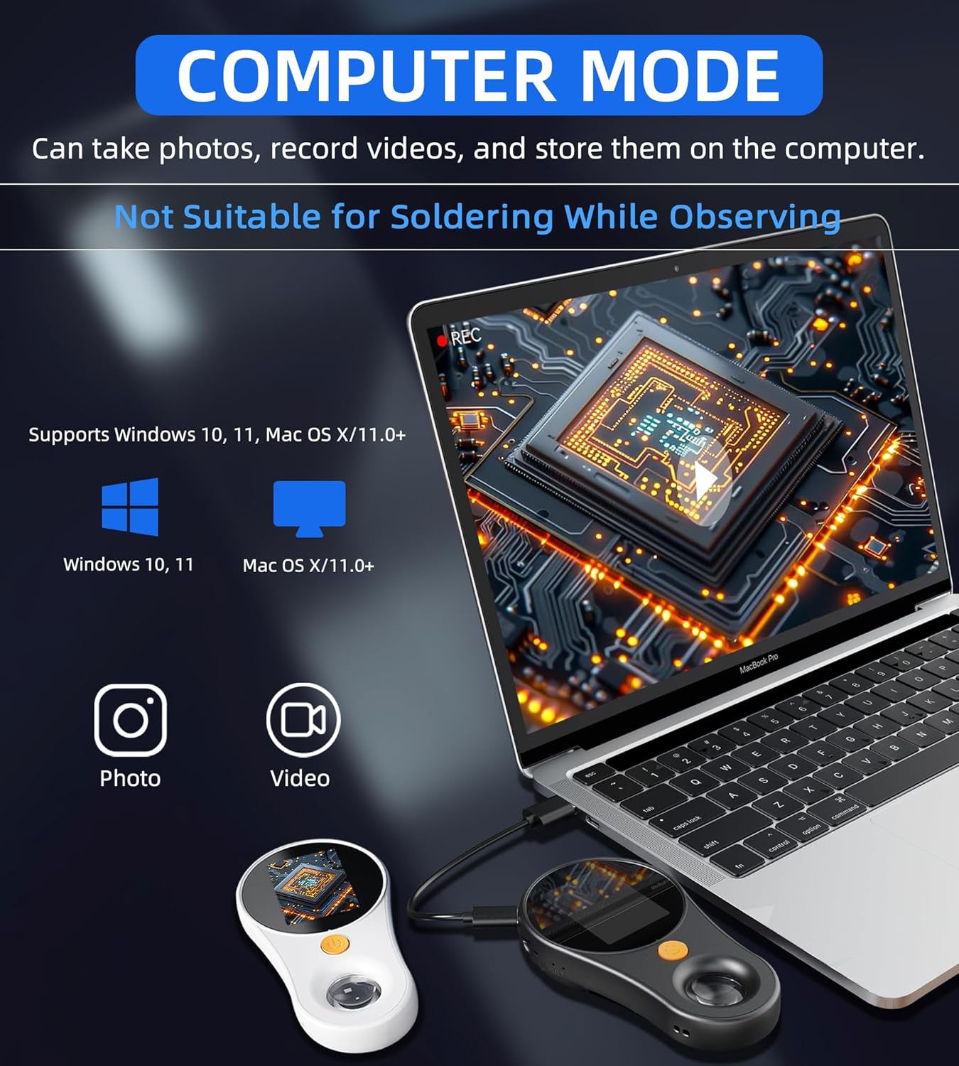 Grading Scanner - Magnifying Glass with Light Portable Handheld USB Digital Microscope 2.0 inch IPS Color, 200w Pixel, 500x Magnification, Windows, Mac OS